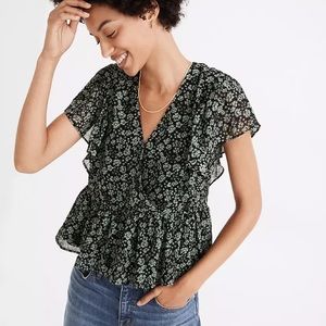 NWT Madewell georgette ruffle sleeve peplum top
